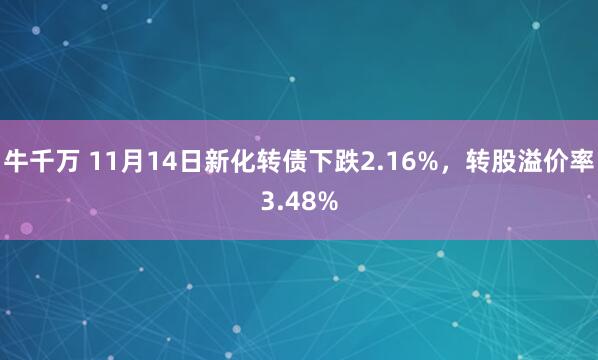牛千万 11月14日新化转债下跌2.16%，转股溢价率3.48%